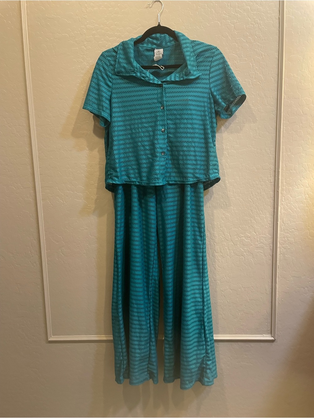 Teal Striped Two-Piece swimsuit coverup Set